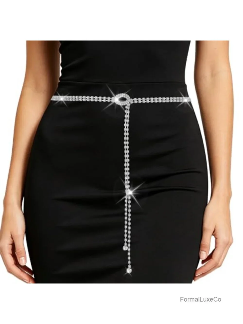 Rhinestone Crystal Chain Belt, Sparkly Metal Waist Belt for Dresses